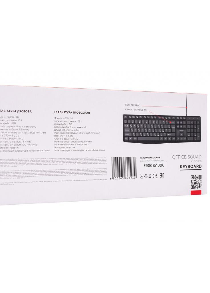 Клавіатура K-210 USB Black (K-210USB) Ergo (208684081)
