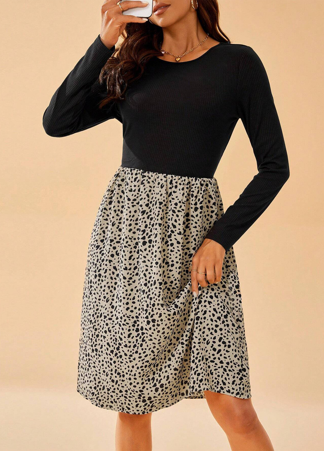 Комбинированное кэжуал платье а-силуэт SHEIN с абстрактным узором