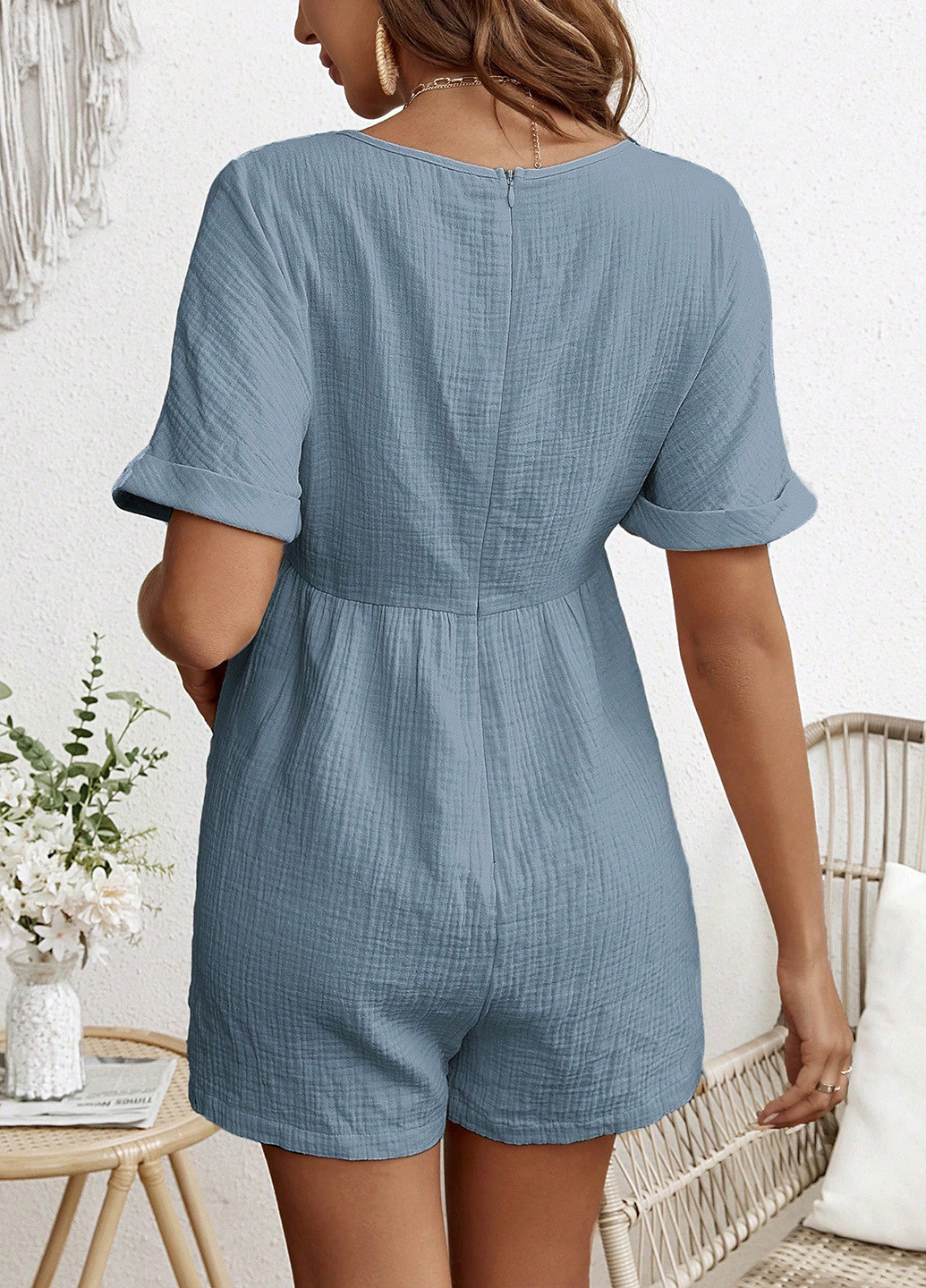 Комбінезон для вагітних SHEIN комбінезон-шорти однотонний сіро-голубий святковий, кежуал бавовна