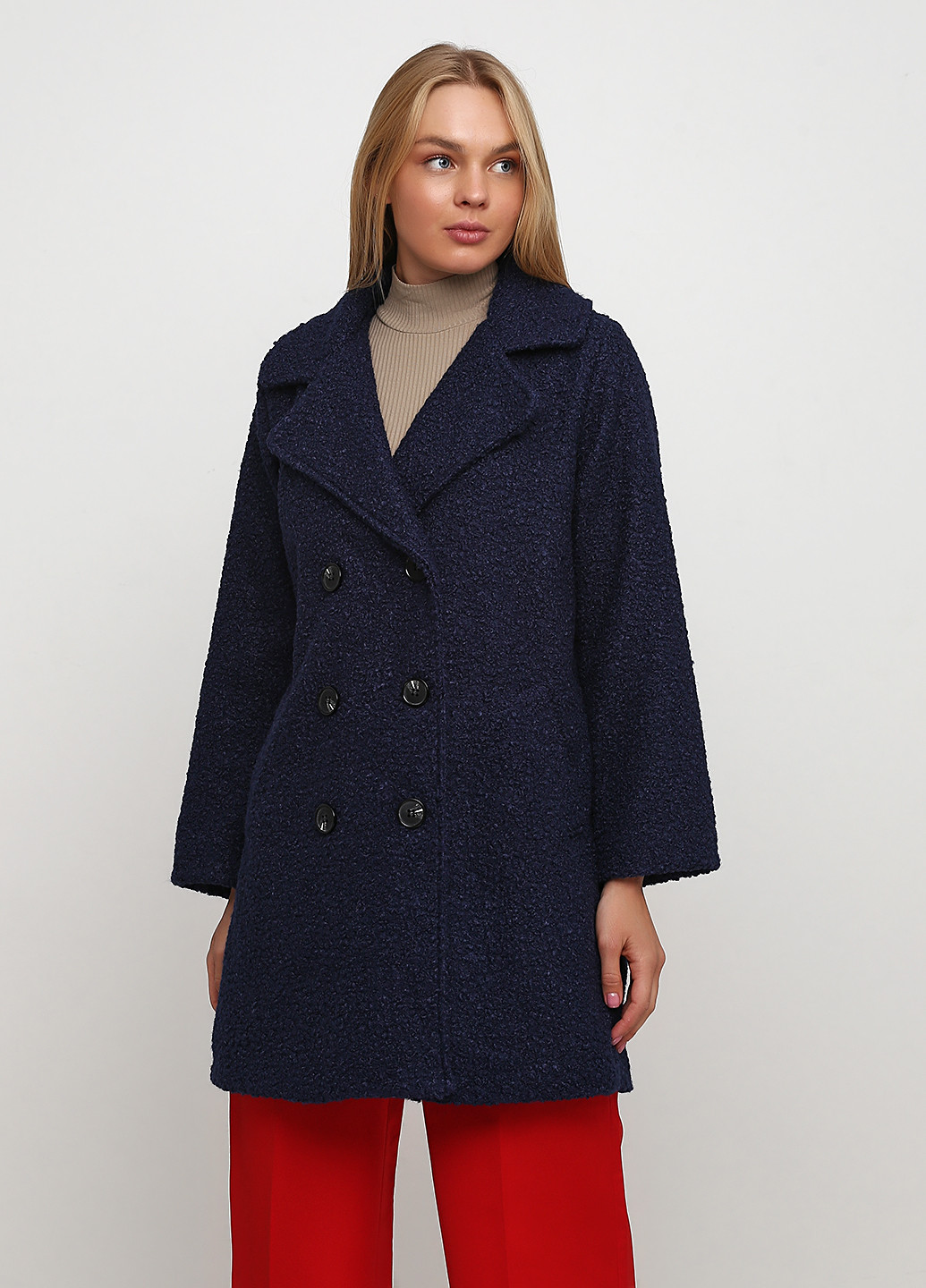 Темно-синее демисезонное Пальто двубортное Italy Moda