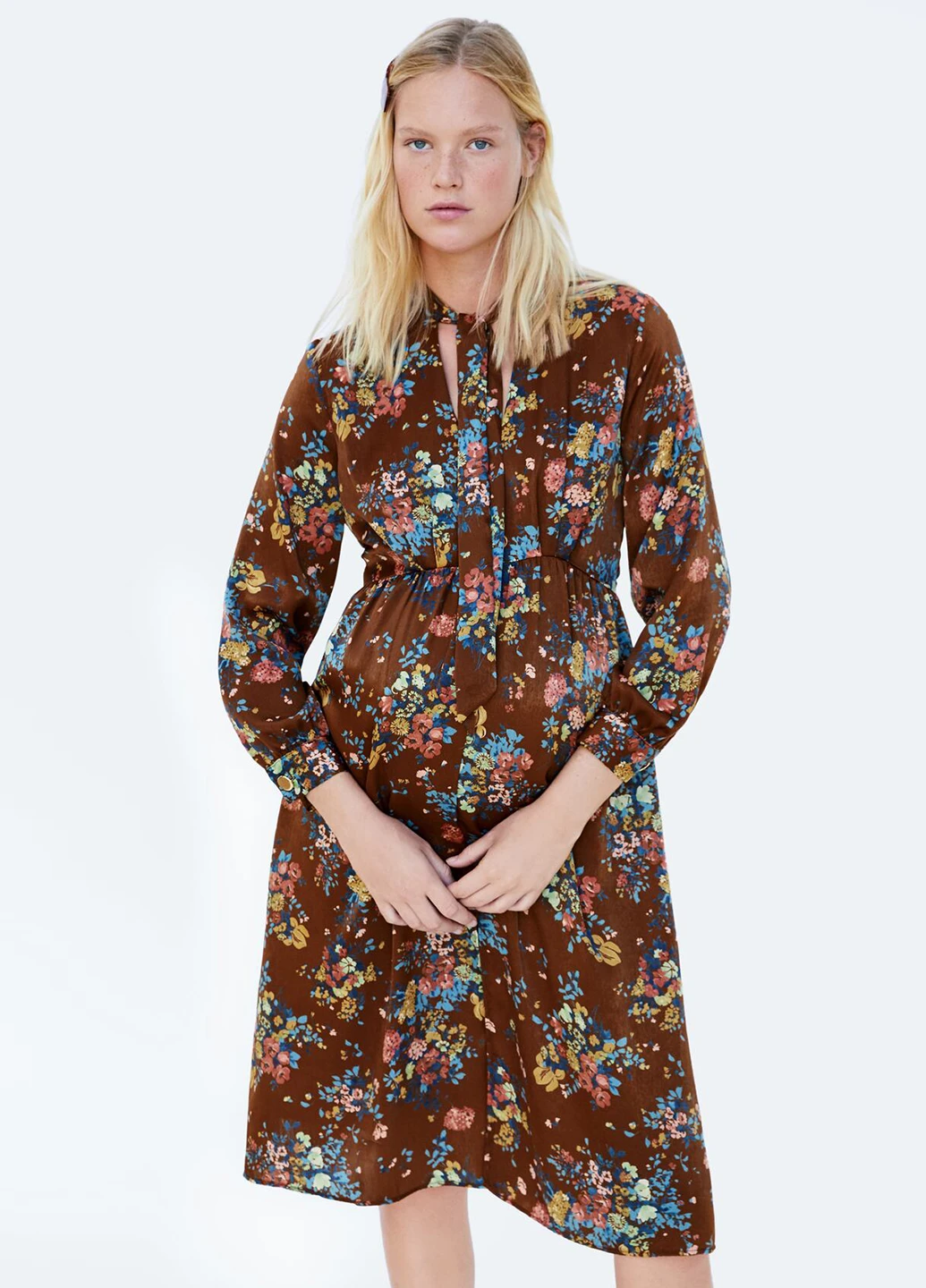 Коричнева кежуал сукня кльош Zara з квітковим принтом