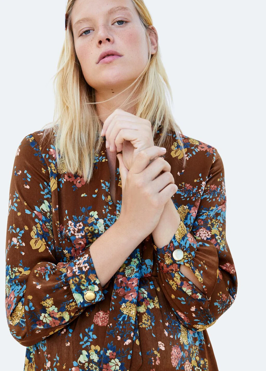 Коричнева кежуал сукня кльош Zara з квітковим принтом