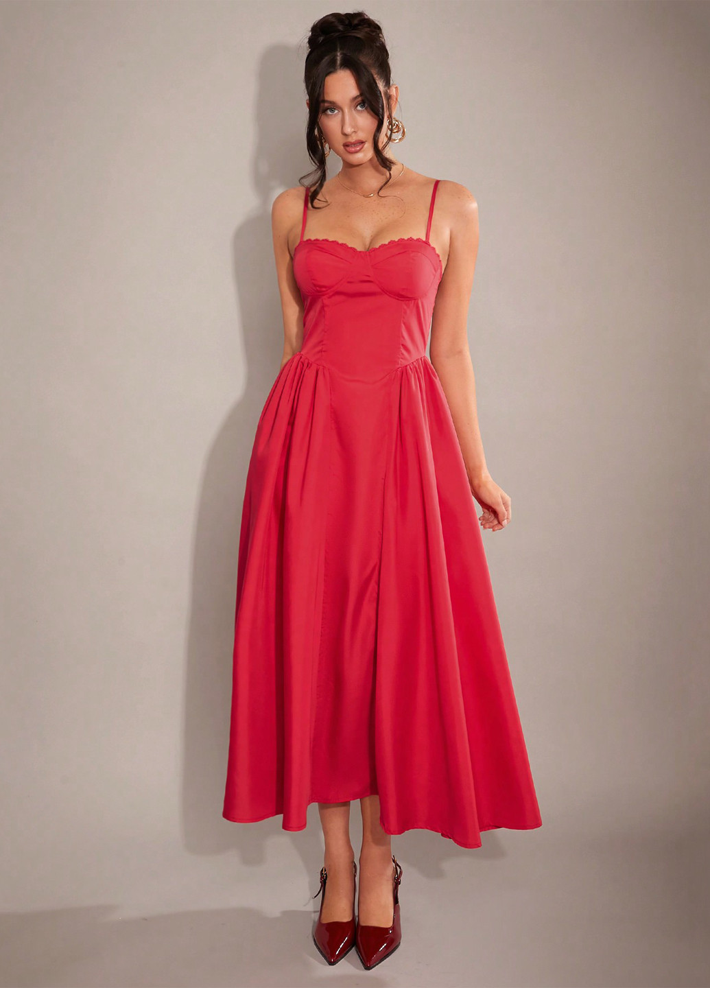 Червона святковий, вечірня сукня з відкритою спиною, кльош SHEIN однотонна