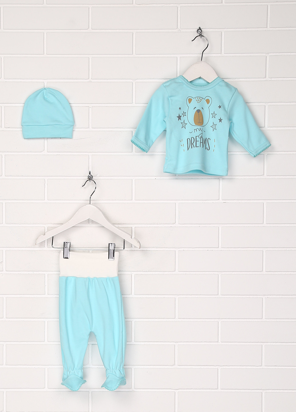 Голубой демисезонный комплект (лонгслив, ползунки, шапка) Baby Art