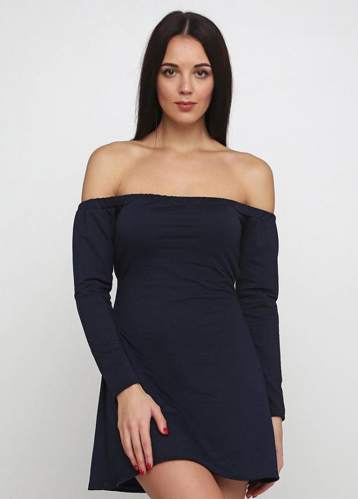 Темно-синя кежуал стильне і оригінальне плаття зі спущеними плечима з двунитка elizabeth Podium однотонна