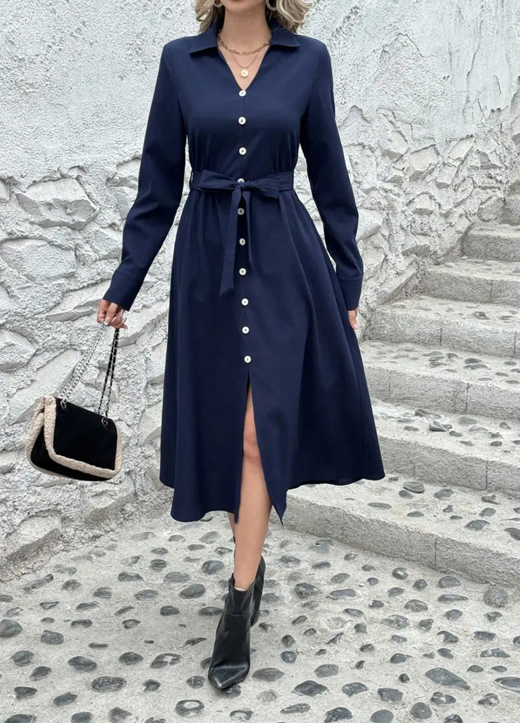 Синя кежуал сукня сукня-сорочка SHEIN однотонна