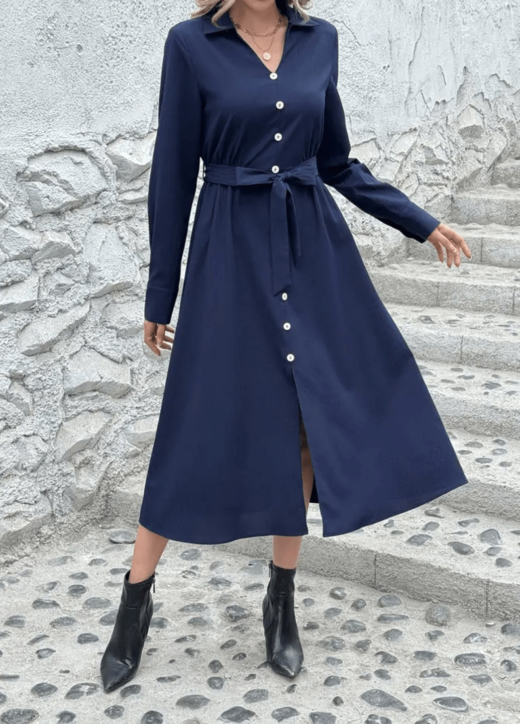 Синя кежуал сукня сукня-сорочка SHEIN однотонна