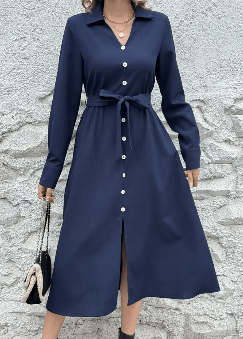 Синя кежуал сукня сукня-сорочка SHEIN однотонна