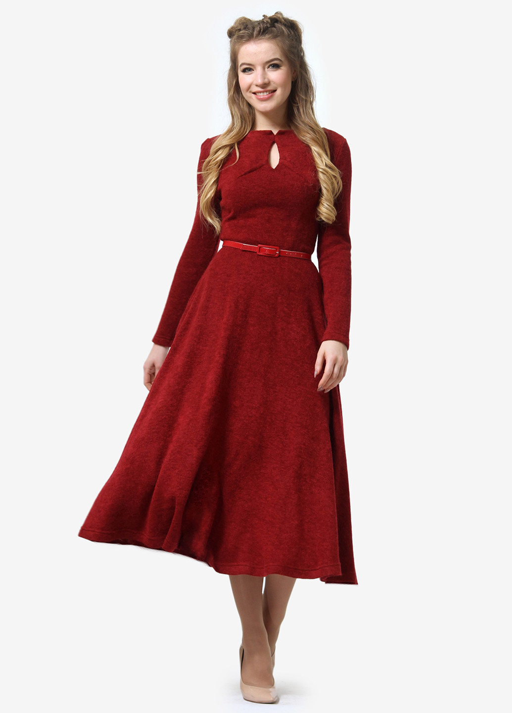Бордовое кэжуал платье клеш Lila Kass