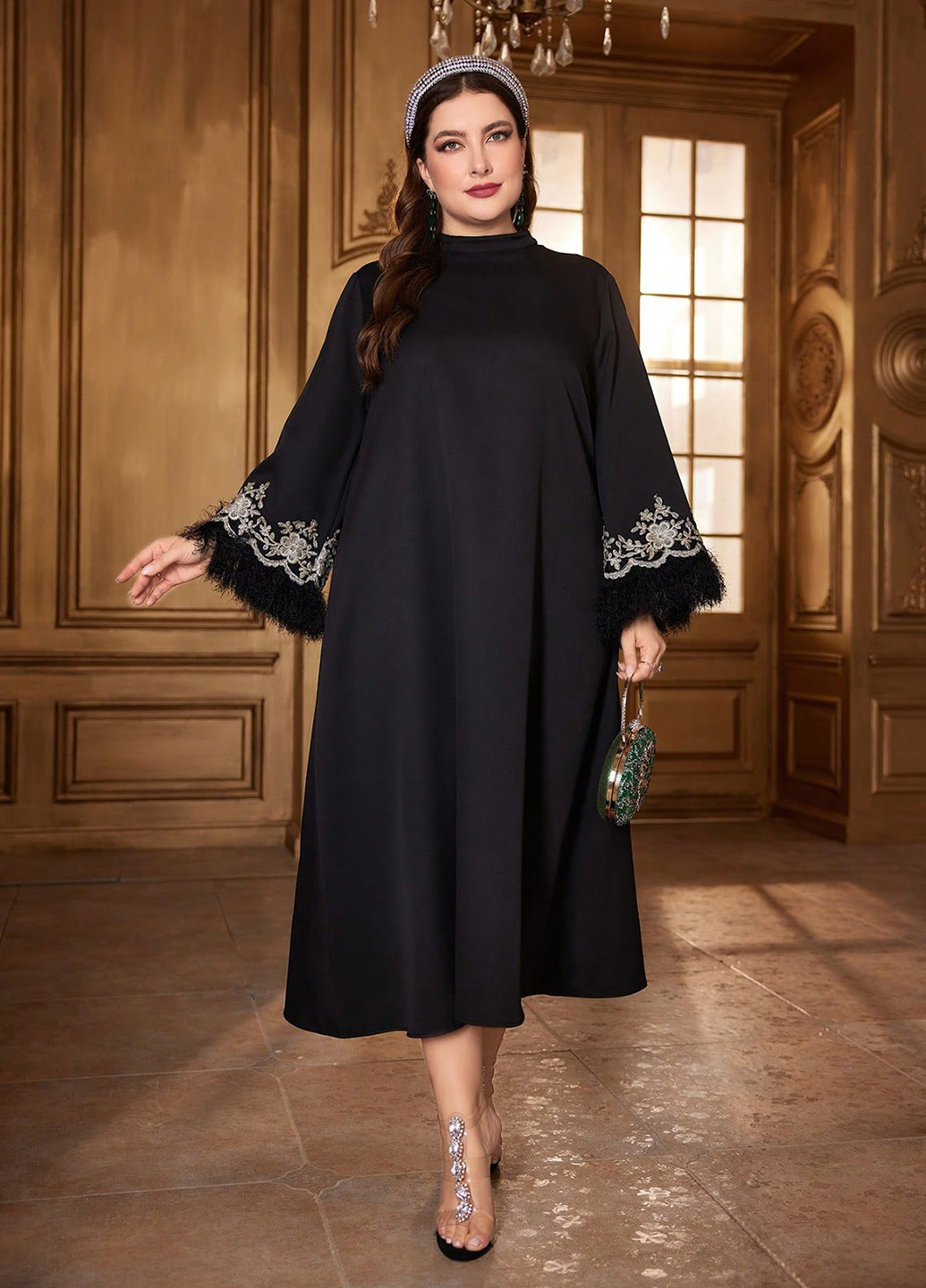 Черное вечернее платье а-силуэт SHEIN однотонное