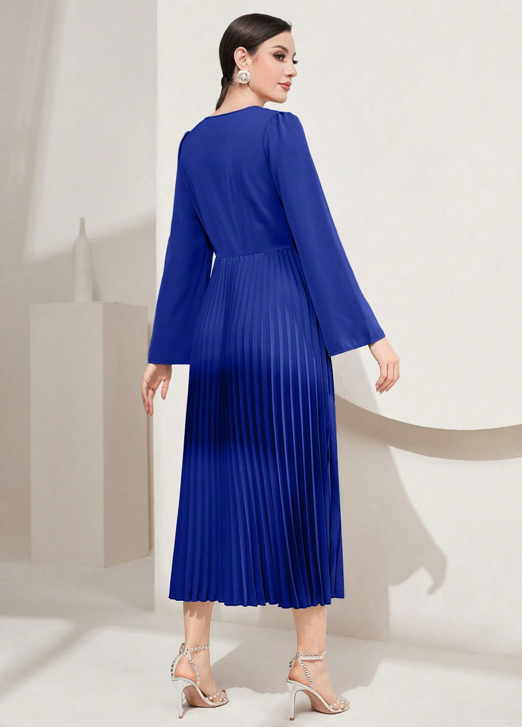 Синее праздничный, вечернее платье клеш, плиссированное SHEIN однотонное