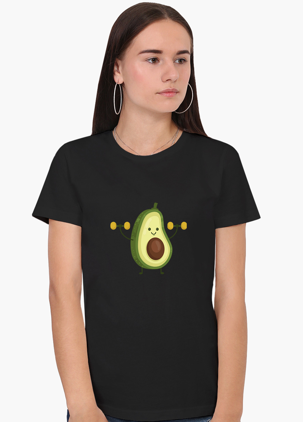 Черная демисезон футболка женская авокадо фитнес (avocado fitness) (8976-1394) xxl MobiPrint
