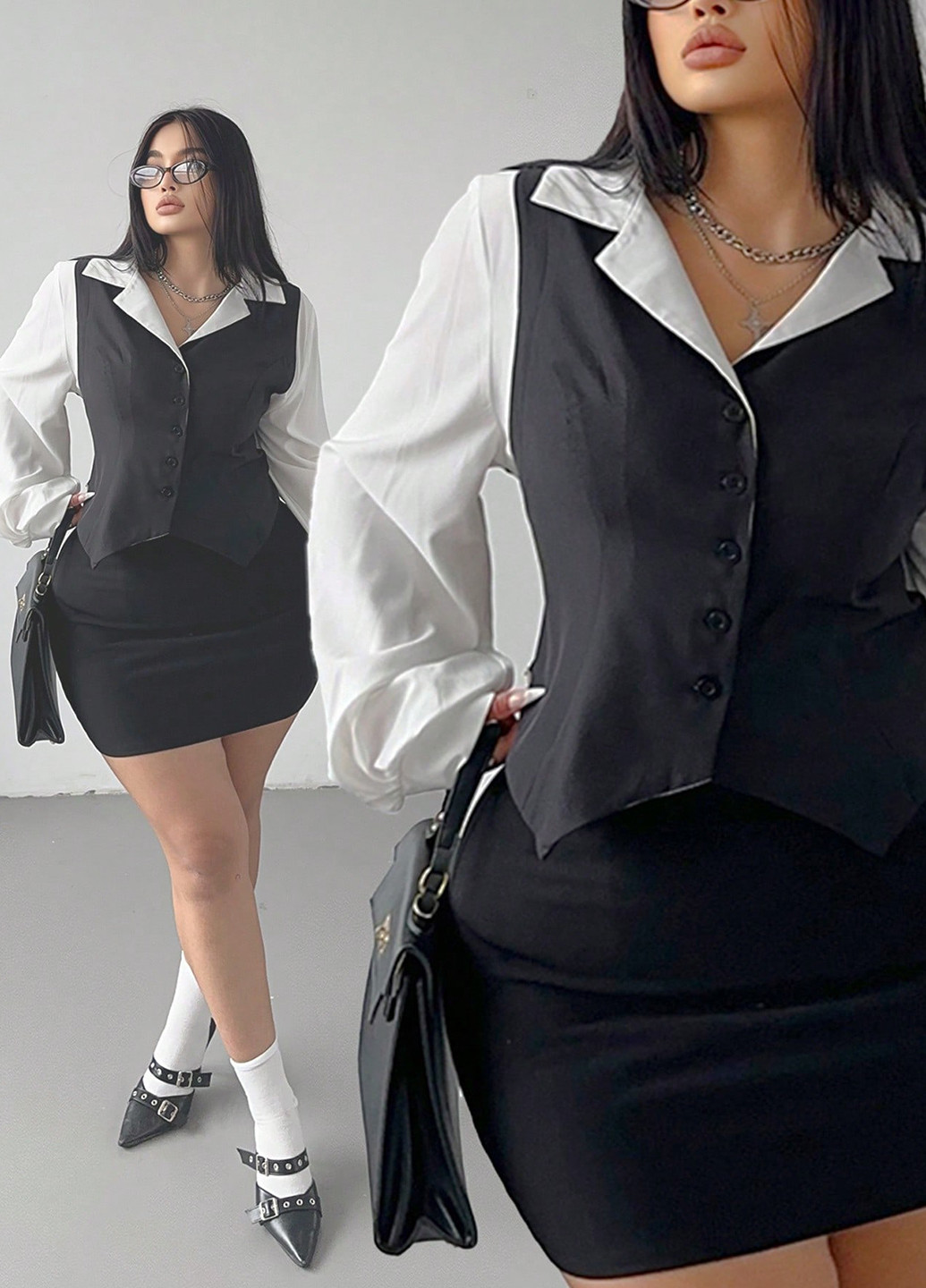 Чёрно-белую блуза SHEIN