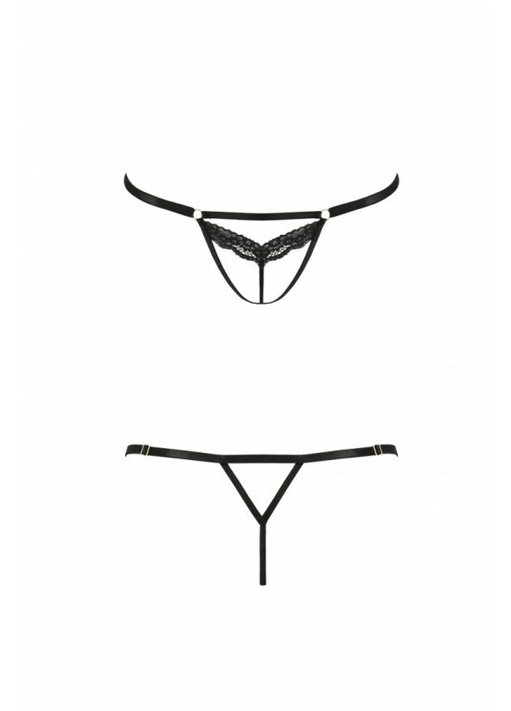 Відверті трусики-стрепи з мереживом SOLON THONG black S/M - Exclusive Passion (255459664)