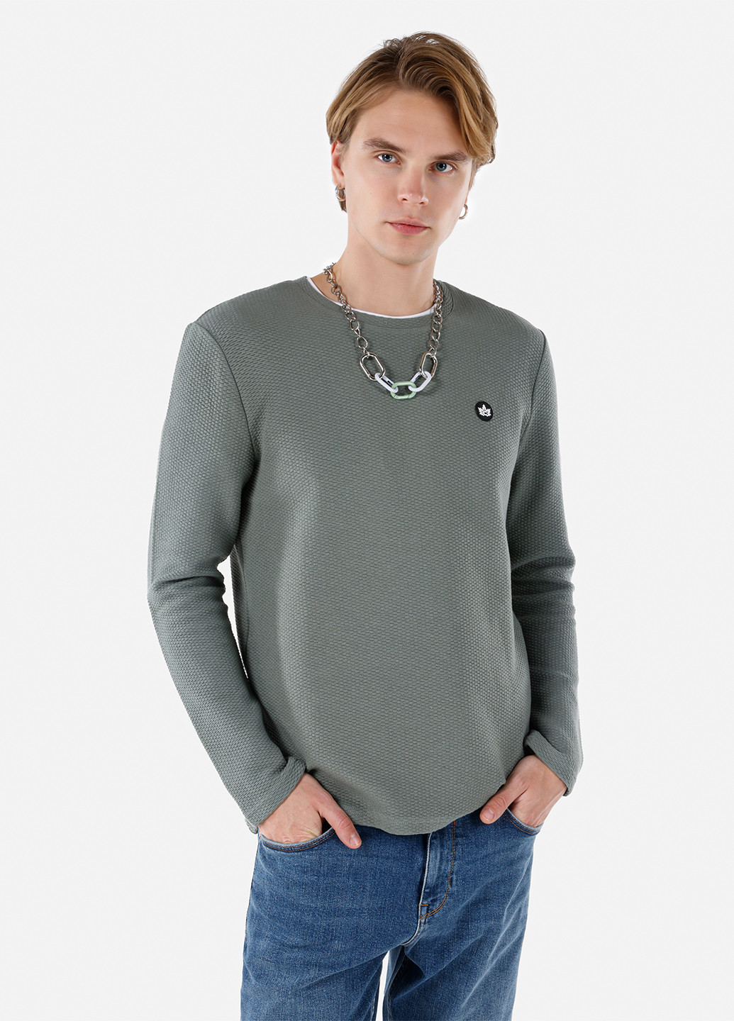 Лонглів Colin's однотонний сірий кежуали бавовна, трикотаж