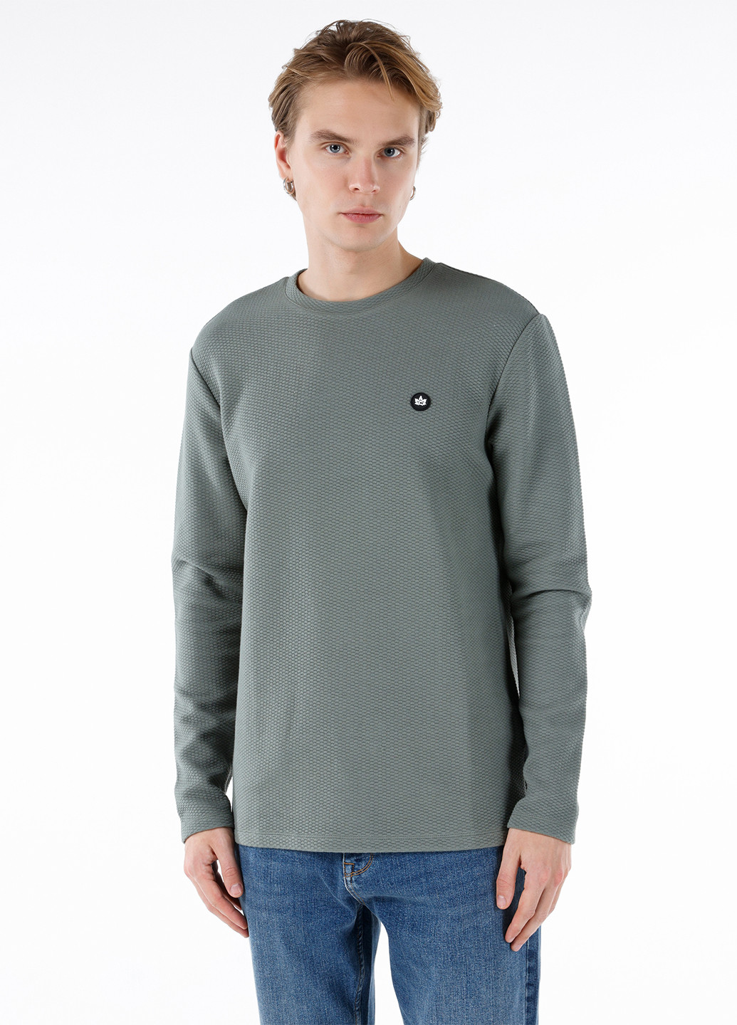 Лонглів Colin's однотонний сірий кежуали бавовна, трикотаж