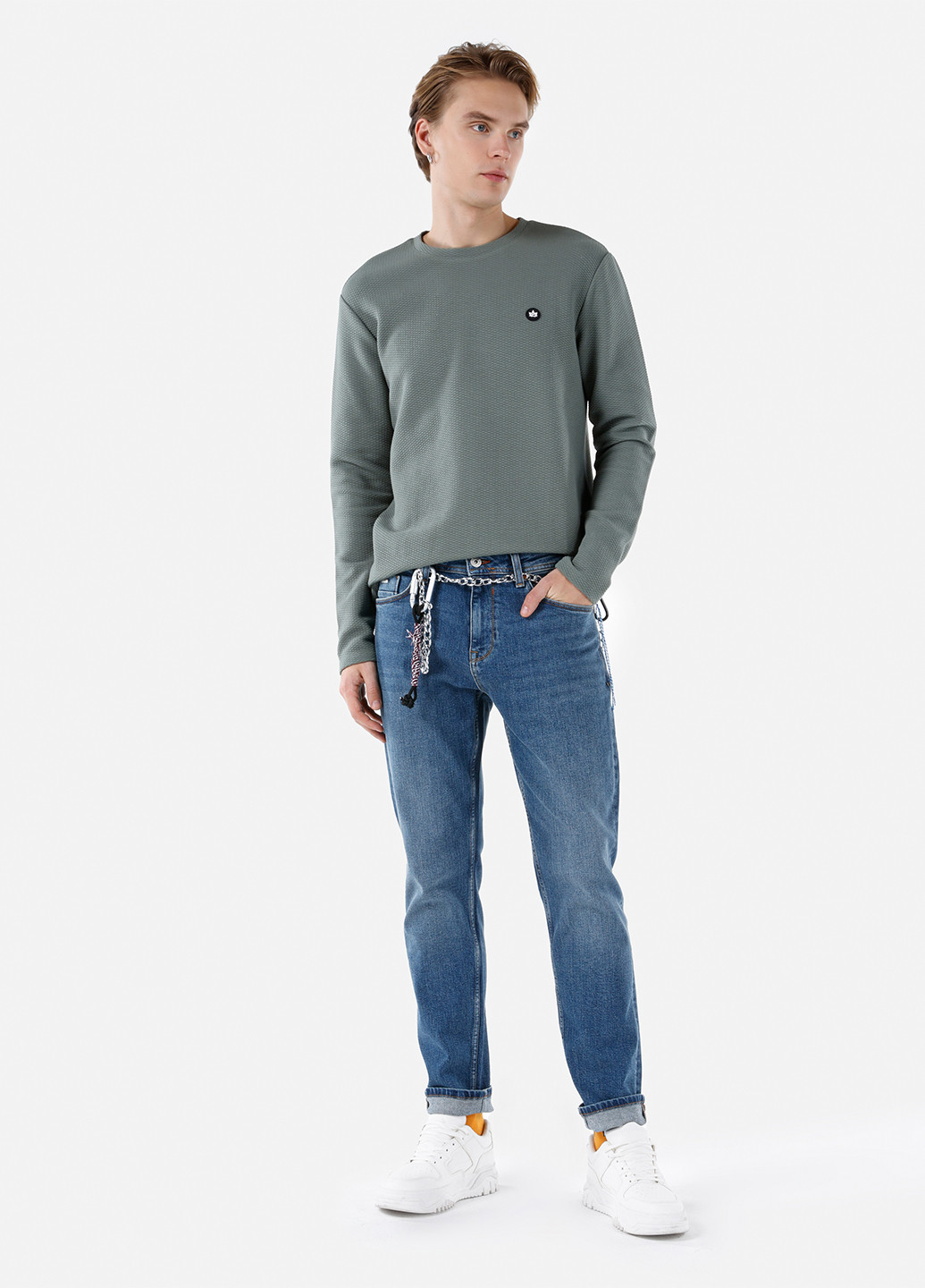 Лонглів Colin's однотонний сірий кежуали бавовна, трикотаж