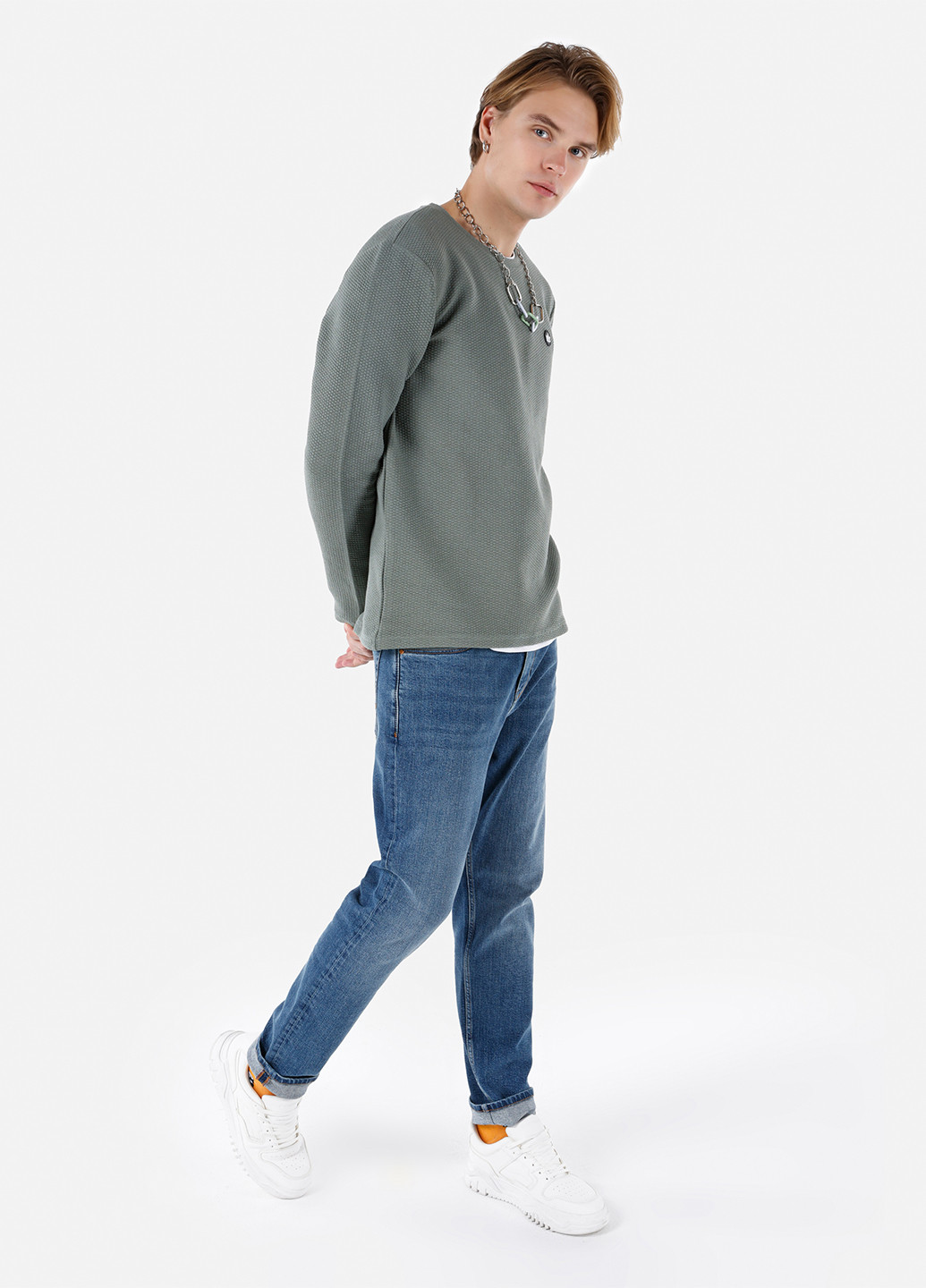 Лонглів Colin's однотонний сірий кежуали бавовна, трикотаж