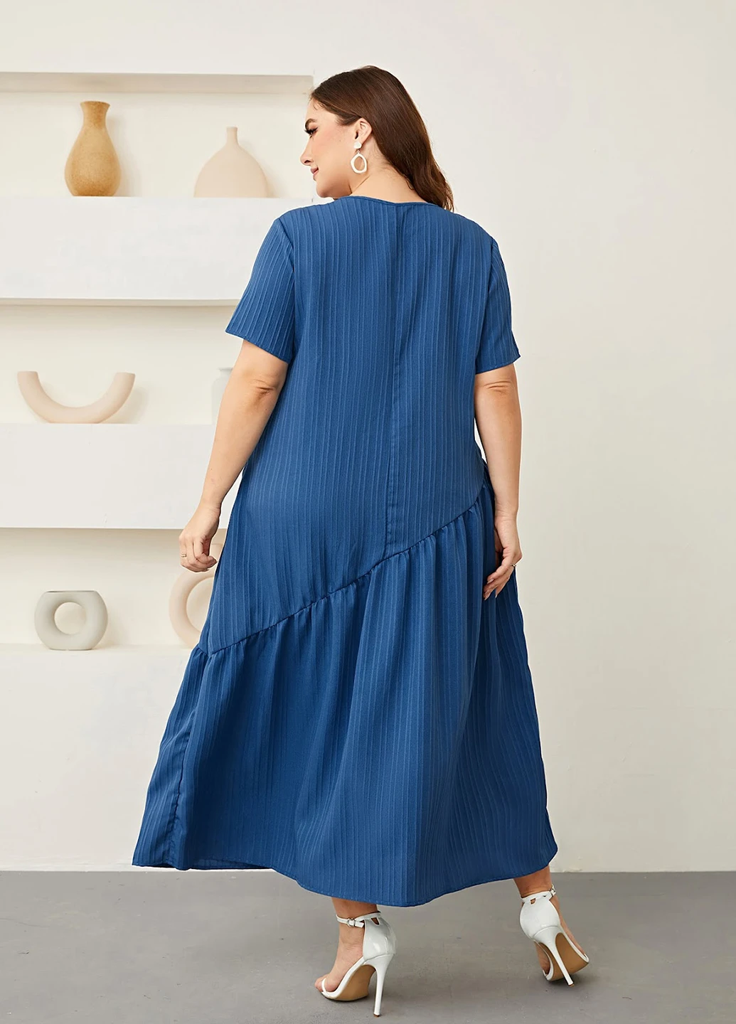 Синее кэжуал платье а-силуэт SHEIN однотонное