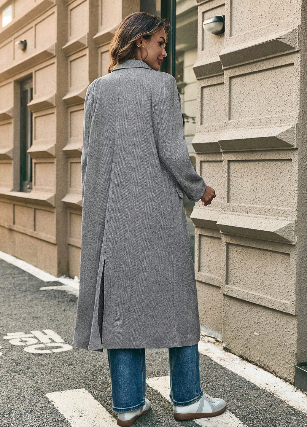 Серое демисезонное Пальто двубортное SHEIN