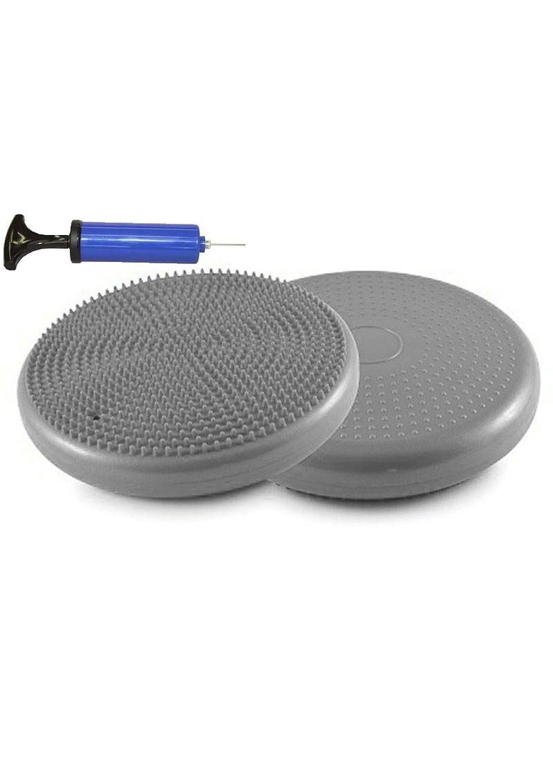 Балансировочная массажная подушка серая с насосом (сенсомоторный массажный балансировочный диск для баланса и массажа) EasyFit (241214974)