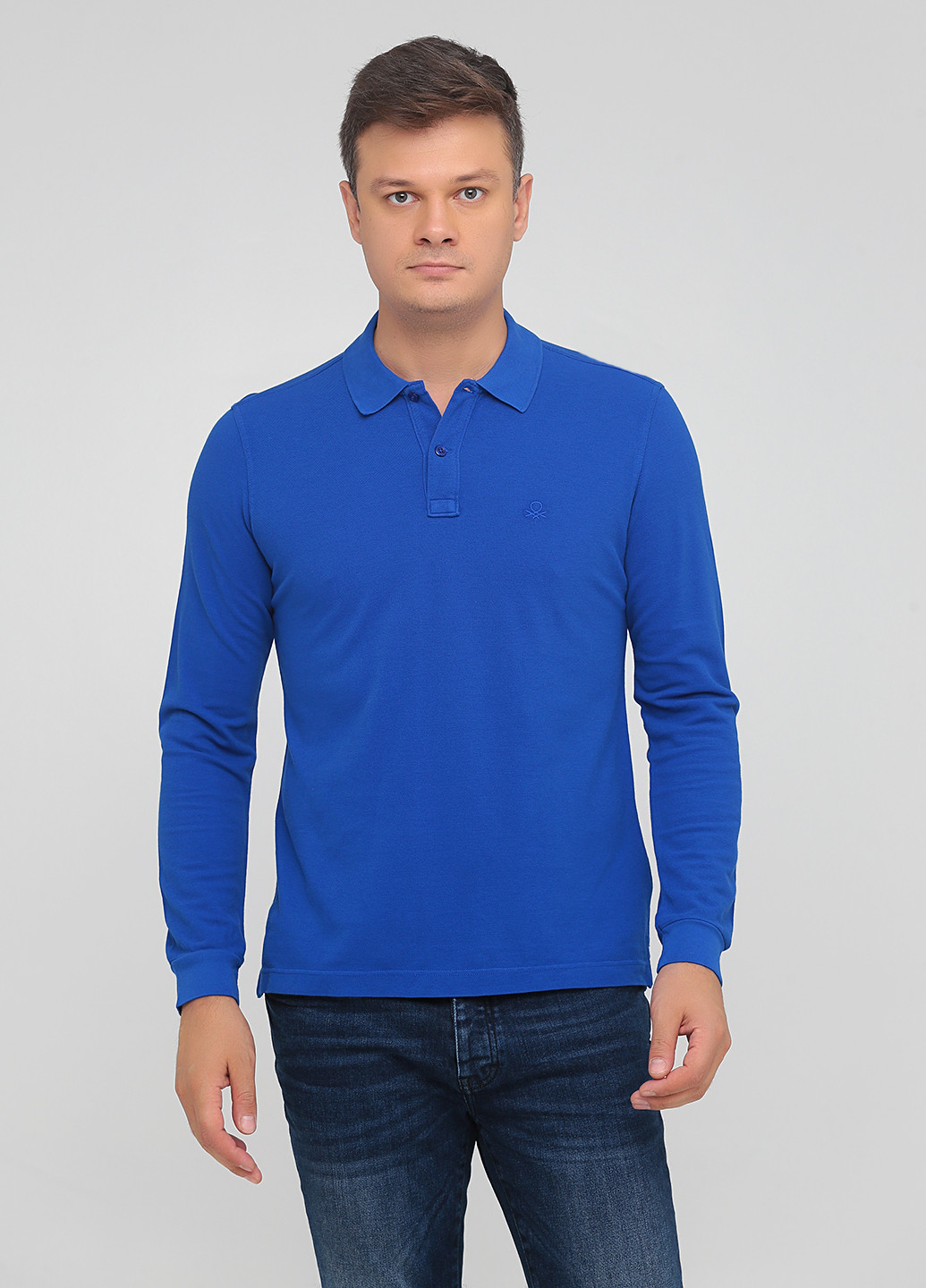 Синяя футболка-поло для мужчин United Colors of Benetton однотонная