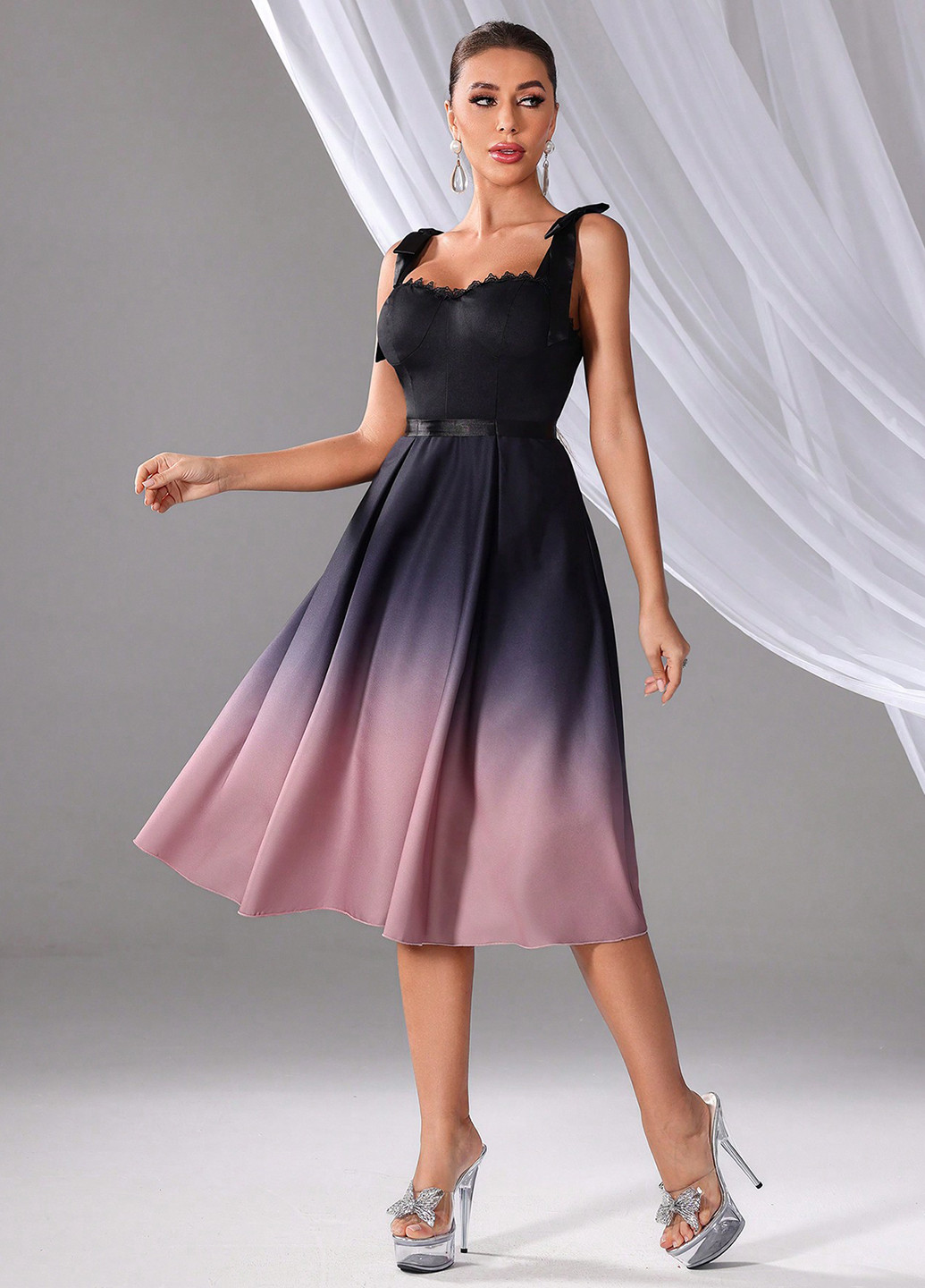 Комбінована вечірня сукня кльош, з відкритою спиною SHEIN з градієнтом