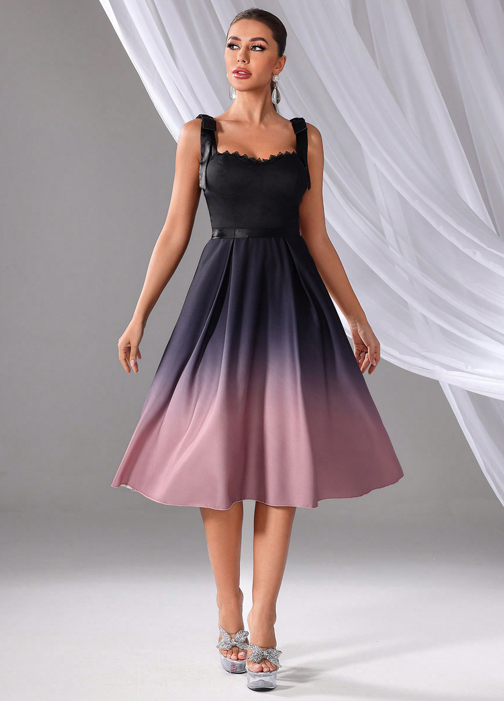 Комбінована вечірня сукня кльош, з відкритою спиною SHEIN з градієнтом