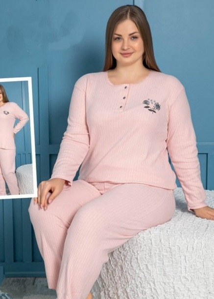 Рожевий зимній піжама з начосом (лонгслів, штани) Lila Pijama