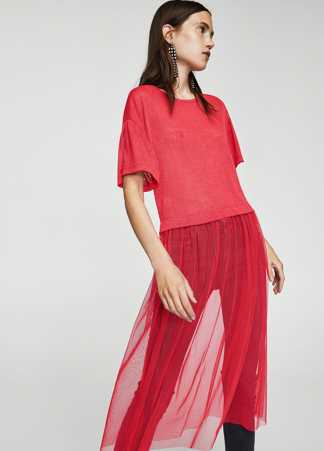 Красное кэжуал платье платье-футболка Mango однотонное
