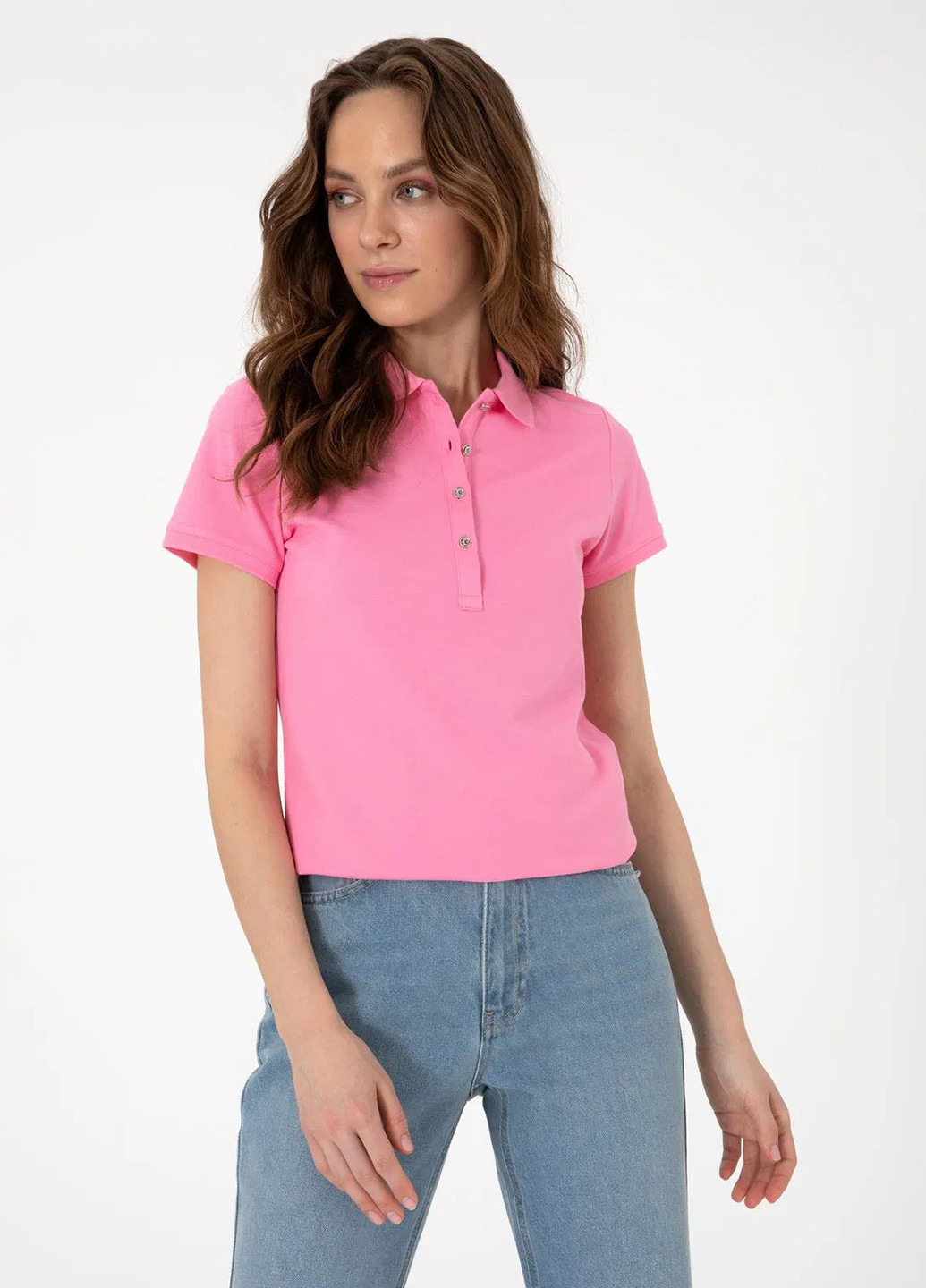 Розовая женская футболка-поло Pierre Cardin однотонная