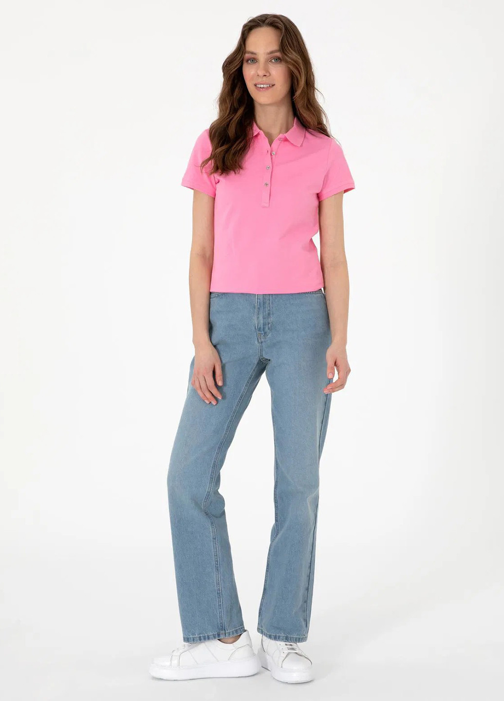 Розовая женская футболка-поло Pierre Cardin однотонная
