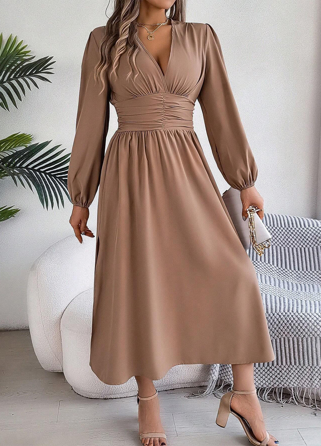 Бежева кежуал сукня кльош SHEIN однотонна