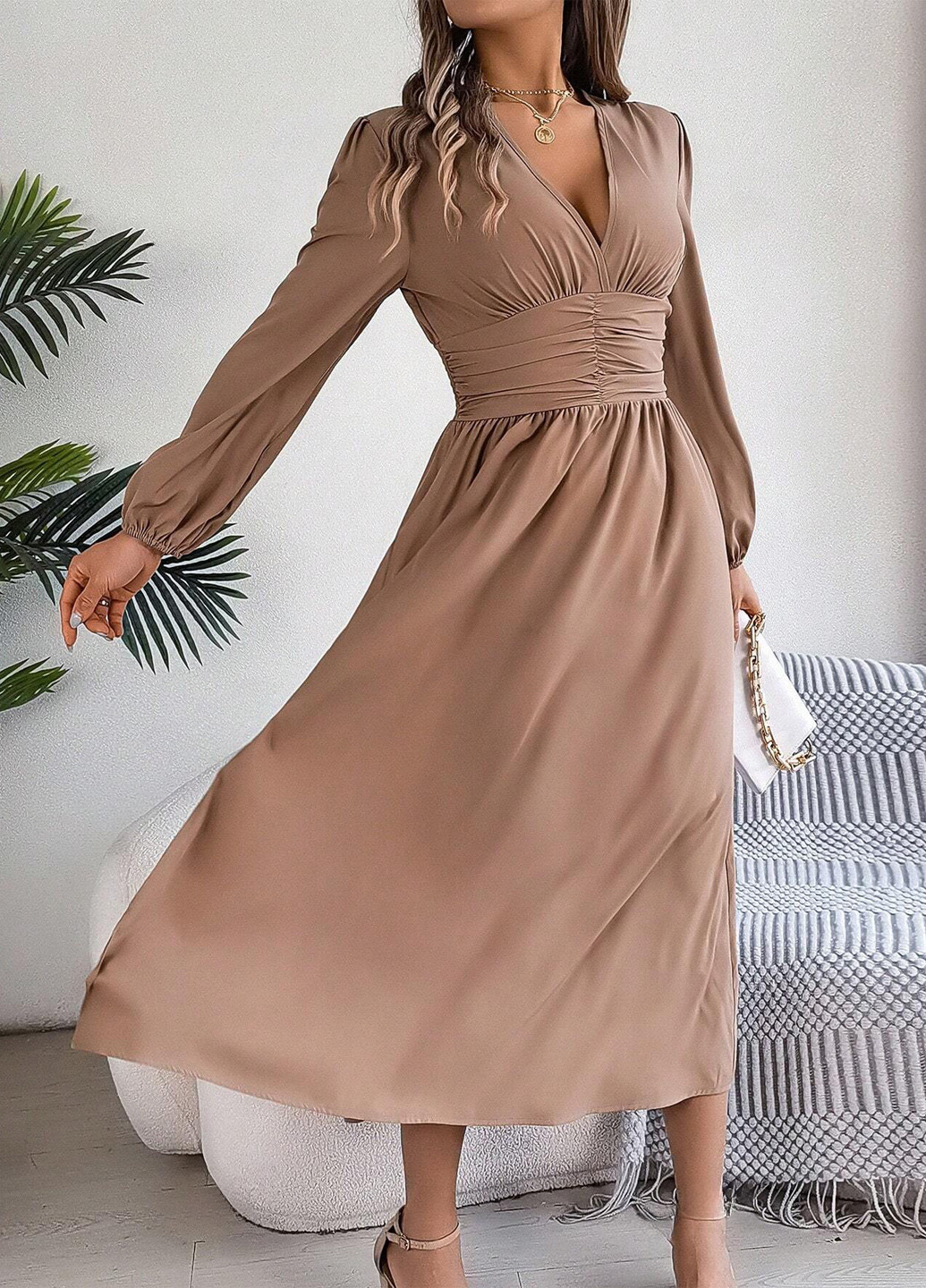 Бежева кежуал сукня кльош SHEIN однотонна