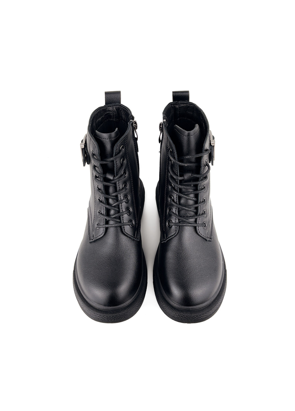 Осенние женские ботинки на шнурках черные эко кожа Fashion из искусственной кожи