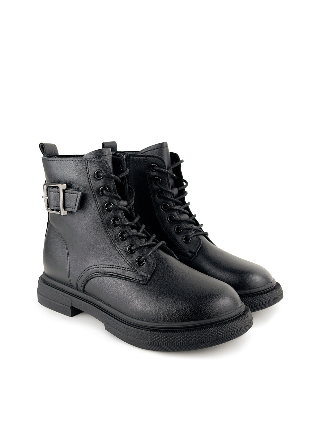 Осенние женские ботинки на шнурках черные эко кожа Fashion из искусственной кожи