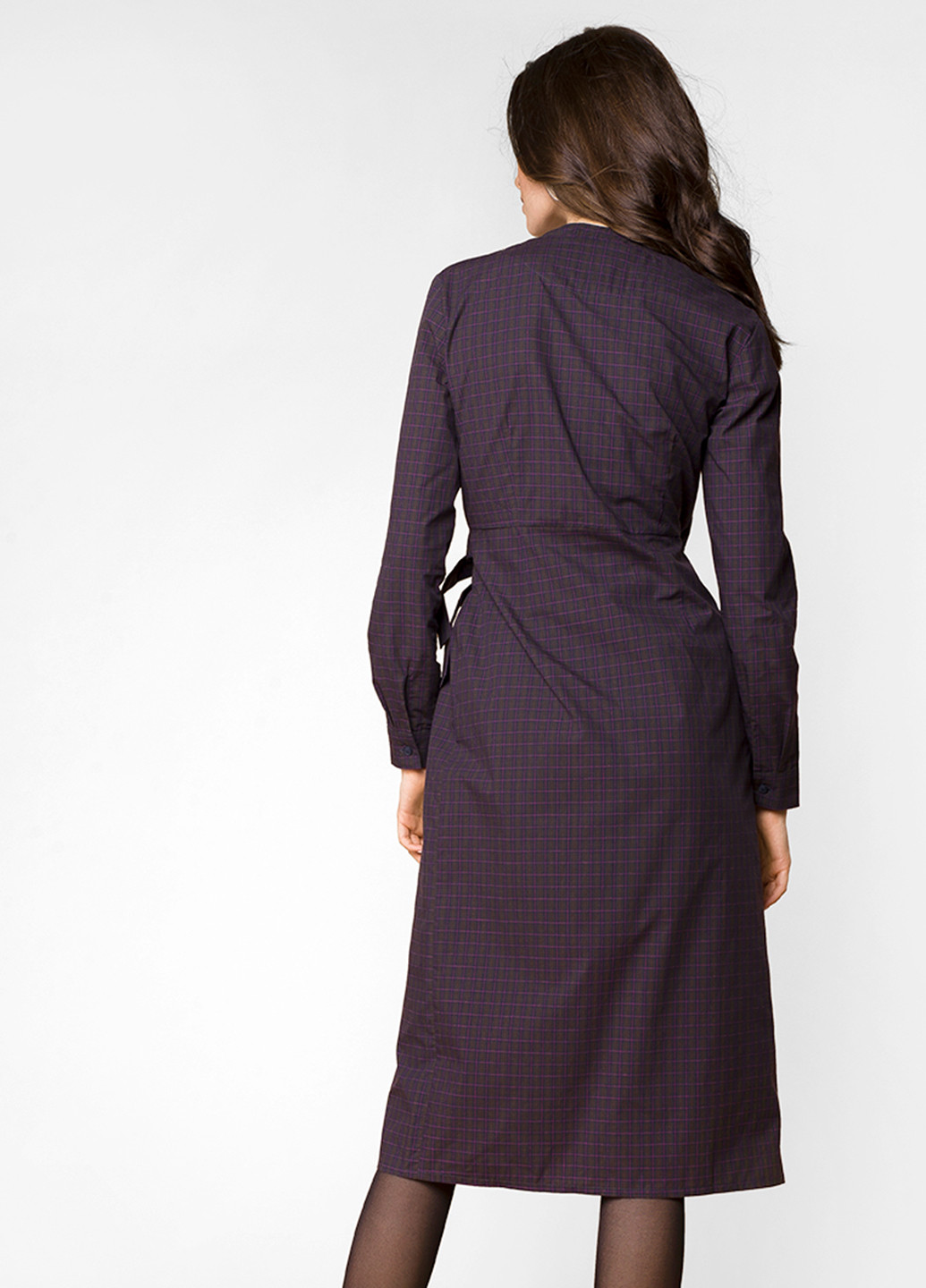Темно-лиловое кэжуал платье на запах MR 520 в клетку