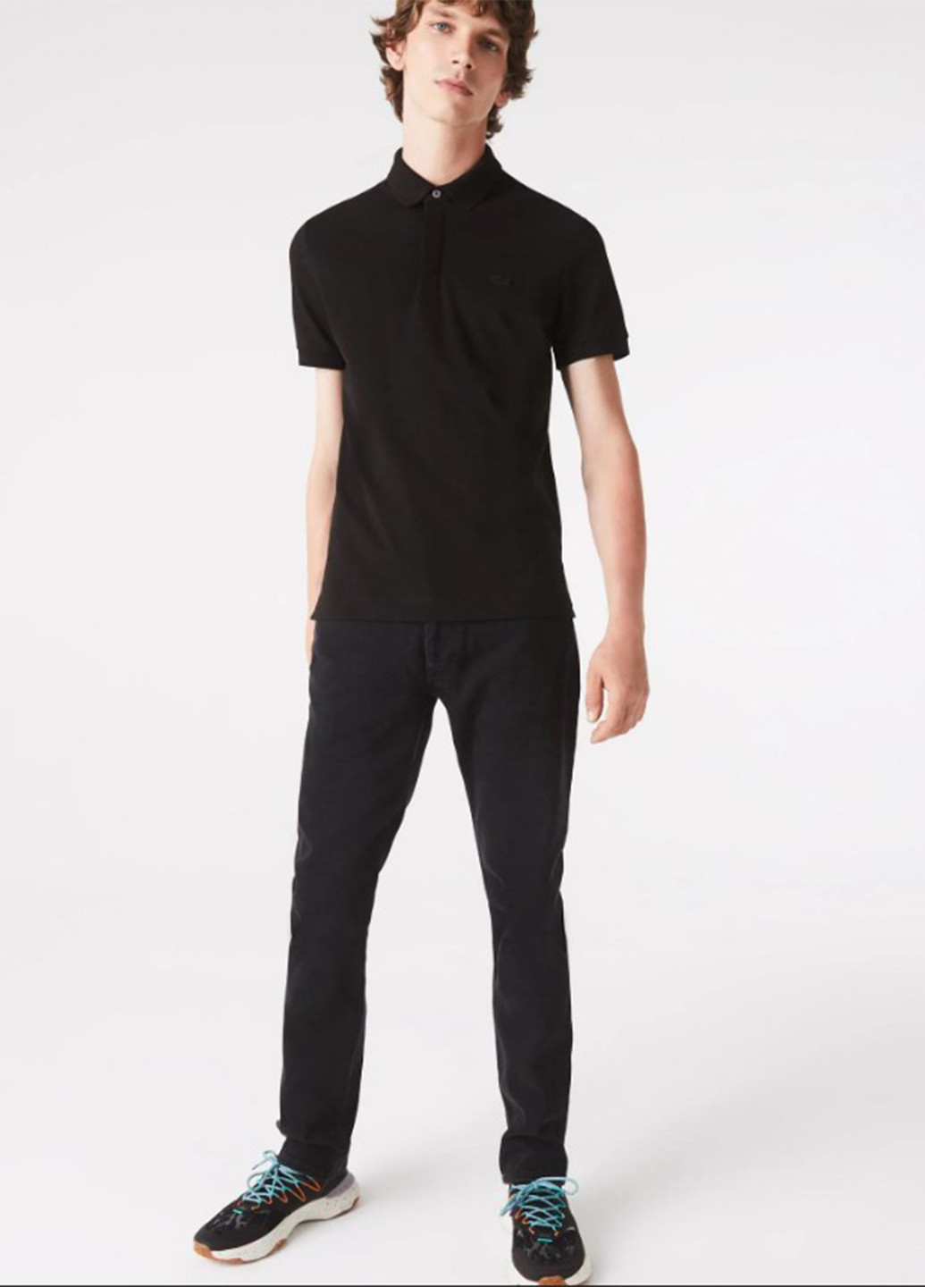 Черная футболка-поло для мужчин Lacoste с логотипом