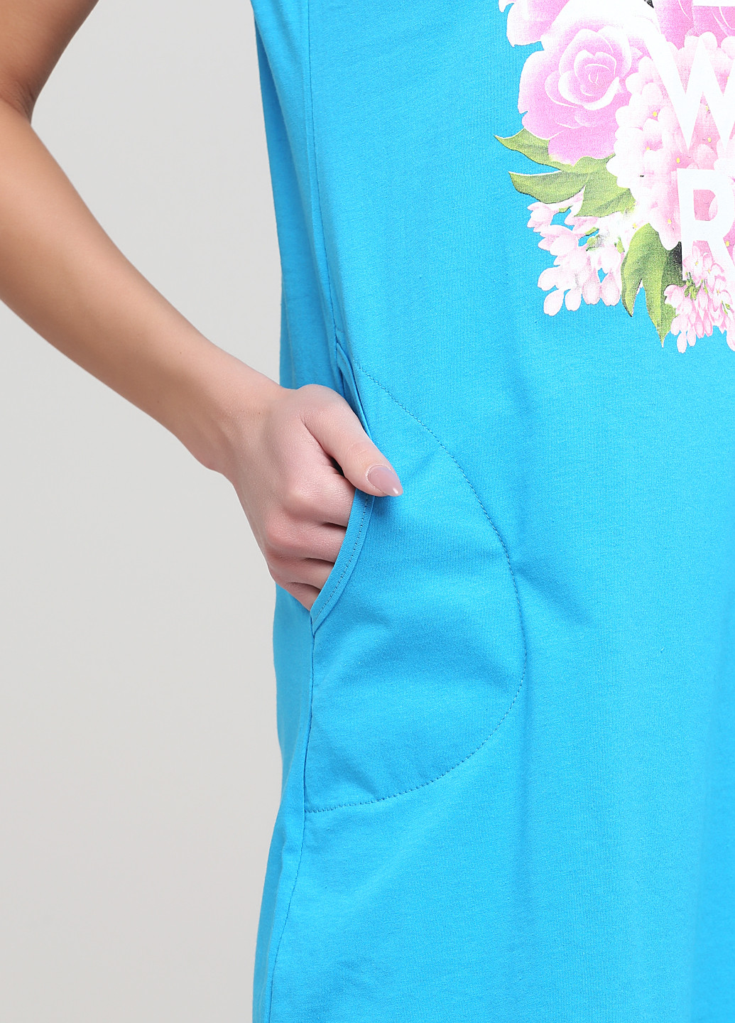 Голубое домашнее платье Трикомир с цветочным принтом