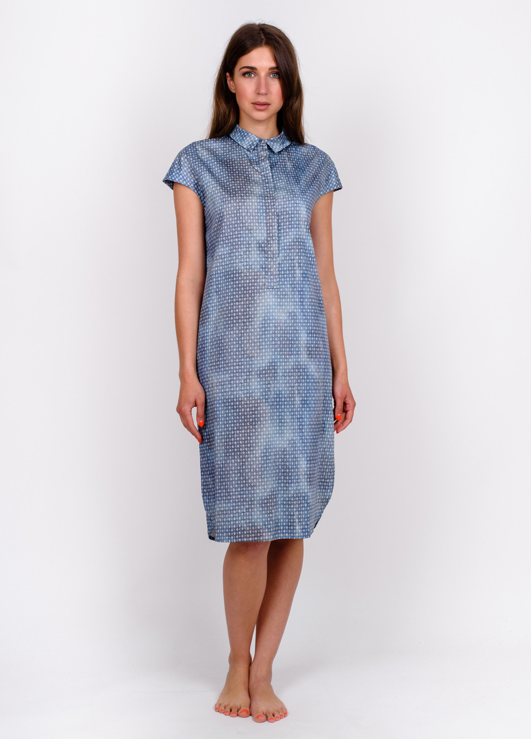 Сіро-синя домашній сукня сукня-сорочка Suavite з малюнком