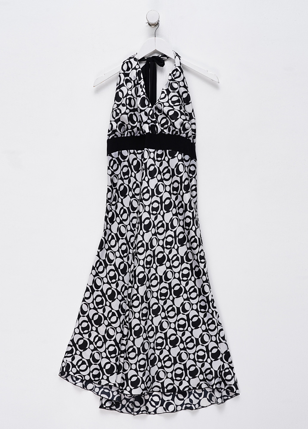 Черно-белое кэжуал платье в стиле ампир No Brand с геометрическим узором