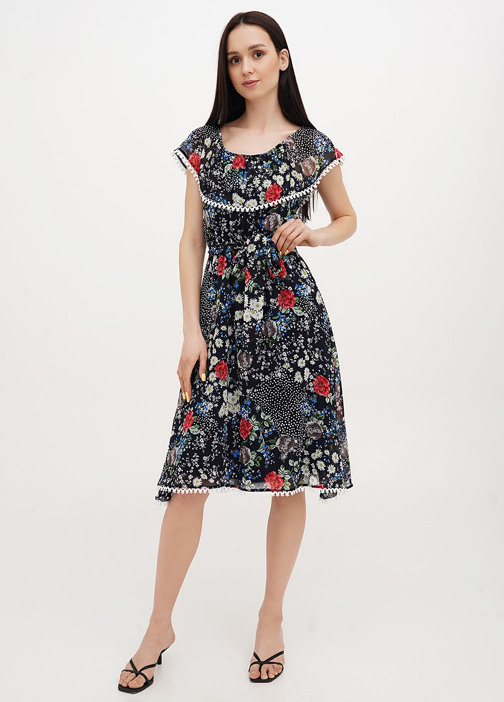 Комбинированное кэжуал платье с открытыми плечами Vicolo с цветочным принтом