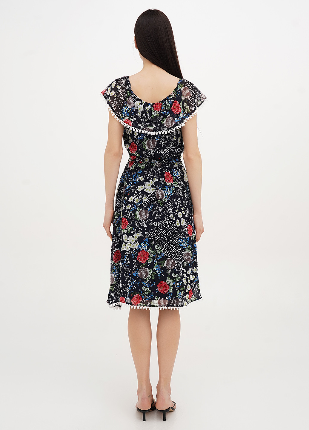 Комбинированное кэжуал платье с открытыми плечами Vicolo с цветочным принтом