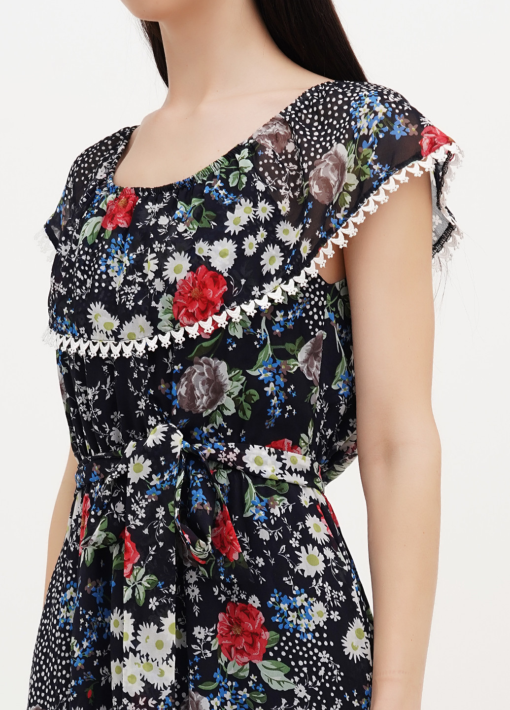 Комбинированное кэжуал платье с открытыми плечами Vicolo с цветочным принтом