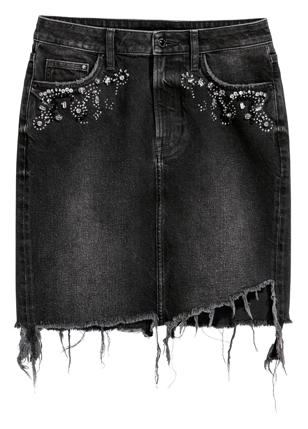 Черная джинсовая однотонная юбка H&M карандаш
