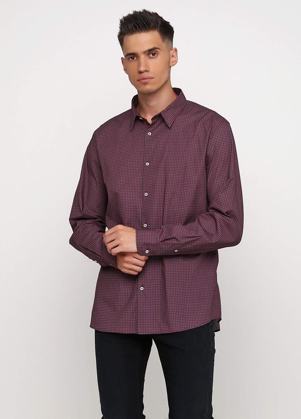 Бордовая классическая рубашка с геометрическим узором Marciano