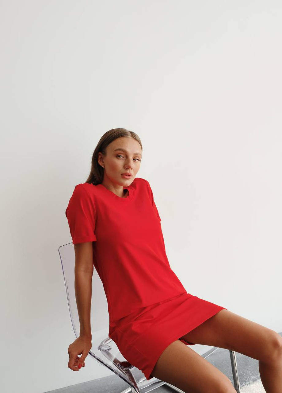 Красное платье-футболка Liton однотонное