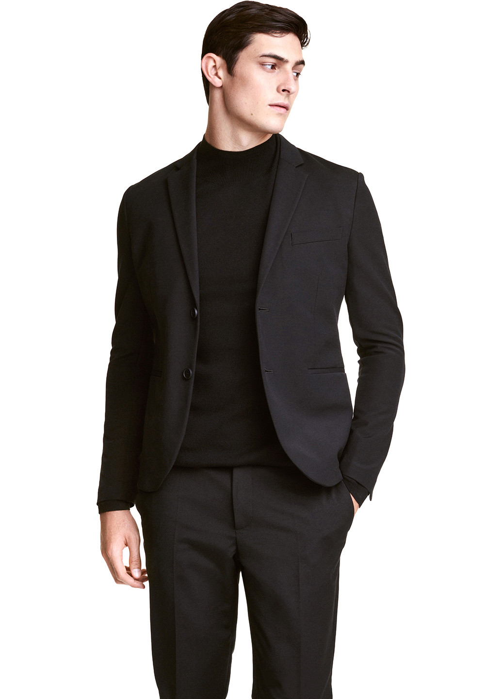 Пиджак H&M однобортный меланж чёрный деловой полиэстер, костюмная