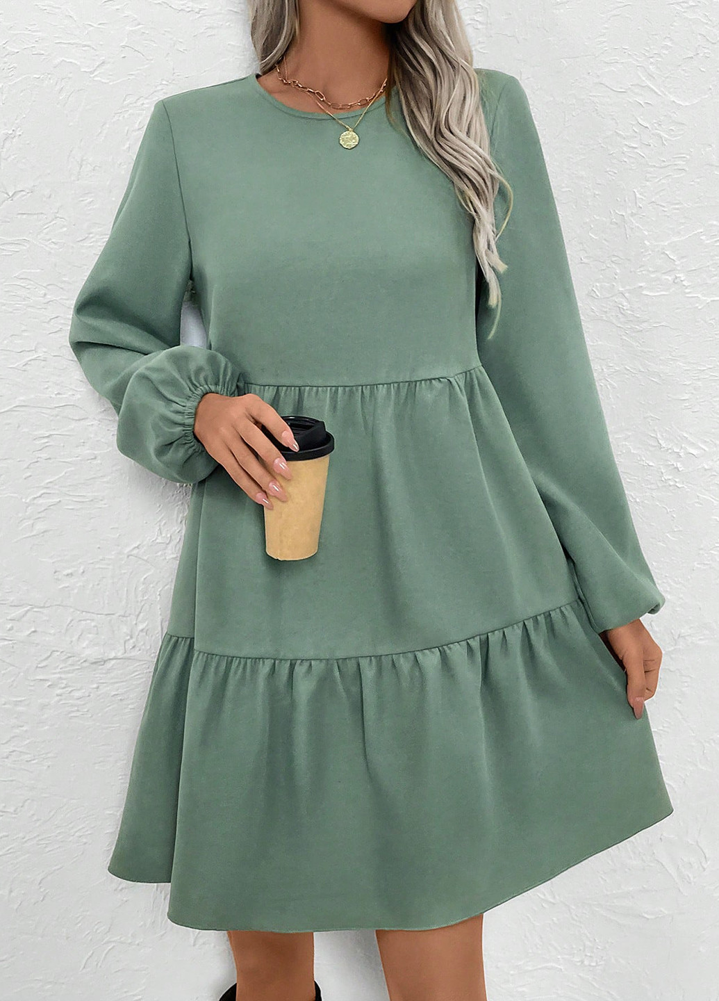 Светло-зеленое кэжуал платье а-силуэт SHEIN однотонное