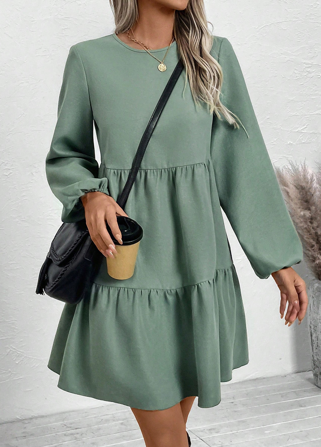 Светло-зеленое кэжуал платье а-силуэт SHEIN однотонное